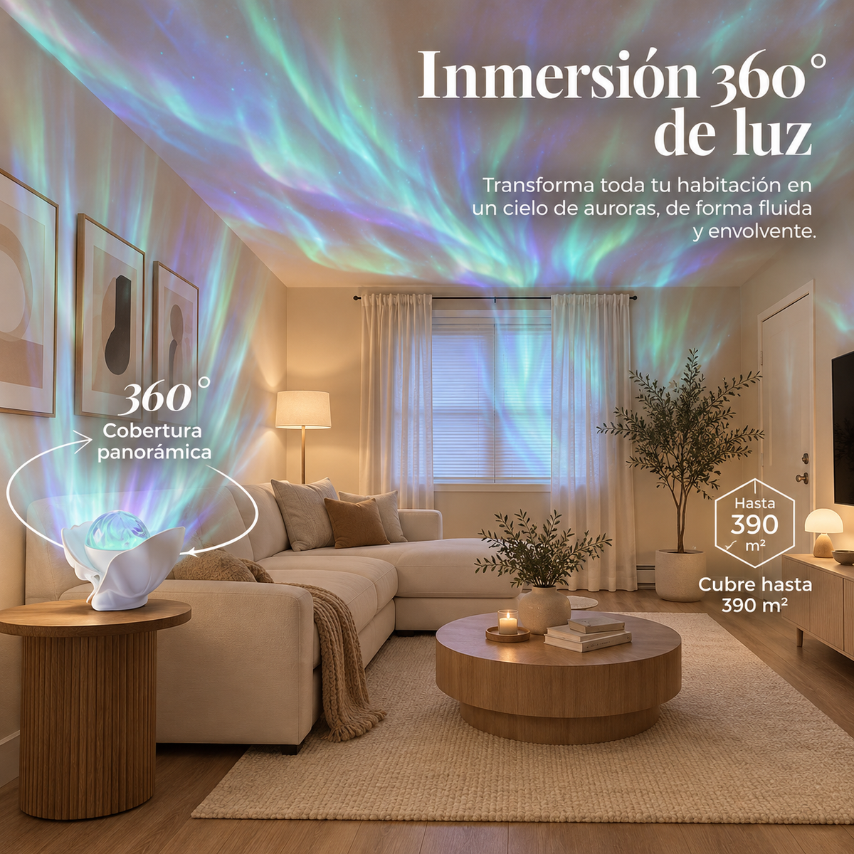 Proyector de aurora boreal con forma de concha