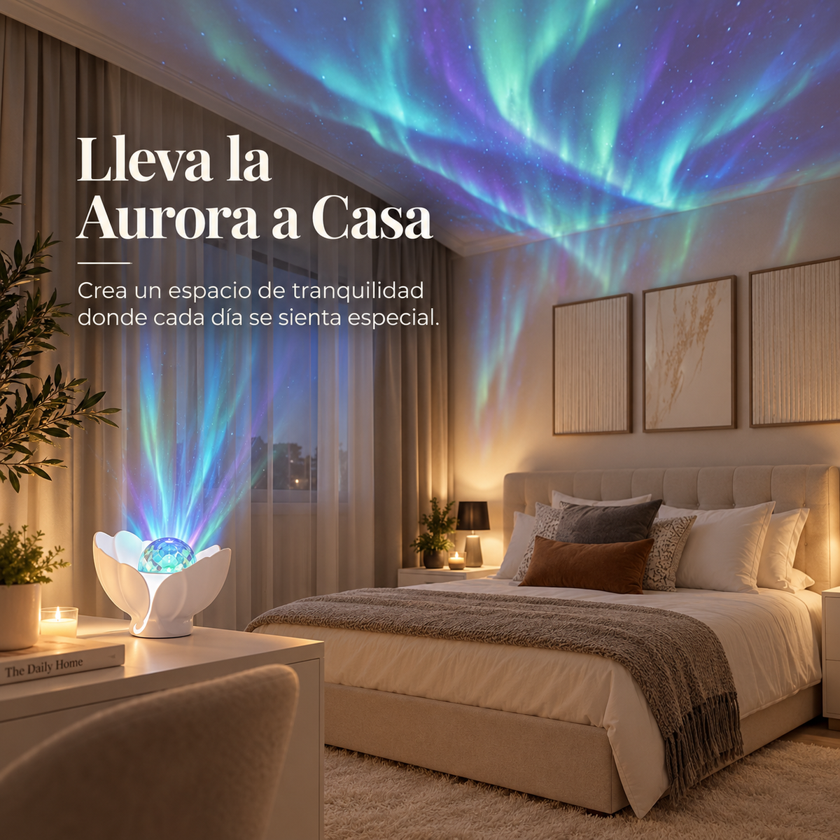 Proyector de aurora boreal con forma de concha