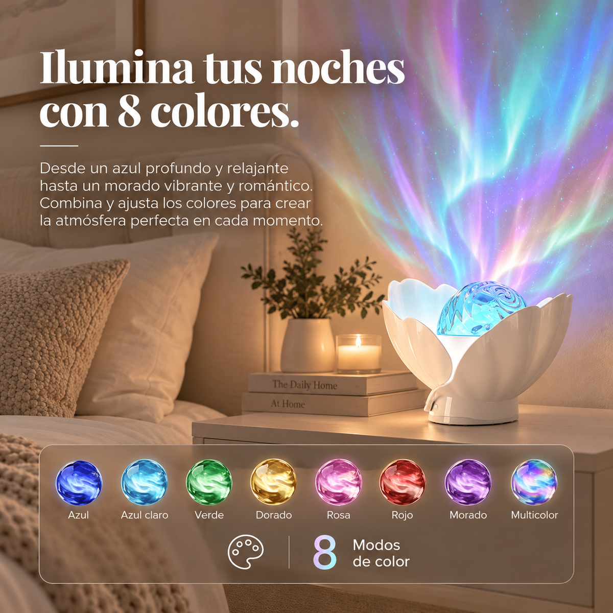 Proyector de aurora boreal con forma de concha